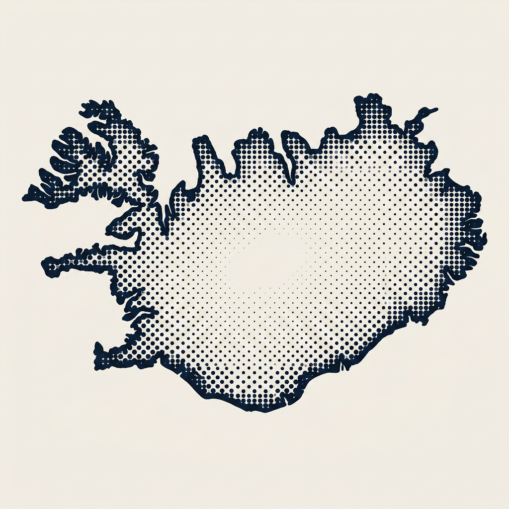 Iceland rendered as a halftone dot matrix